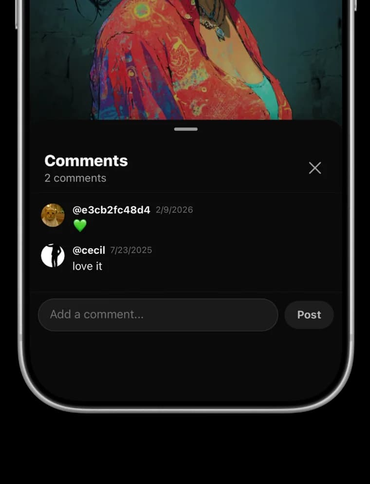 PromptHero community comments screen on a phone