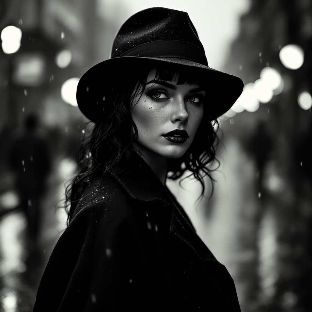 AI generated: style_empire, black and white film stock, high contrast, full body movie clip of the most beautiful ...