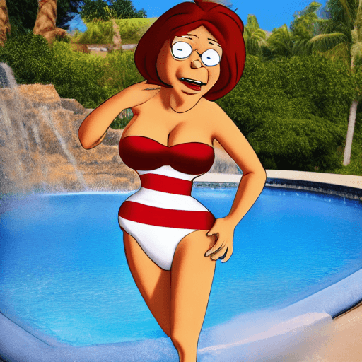 AI generated: Lois Griffin, American flag bikini, pool party, 2D, 