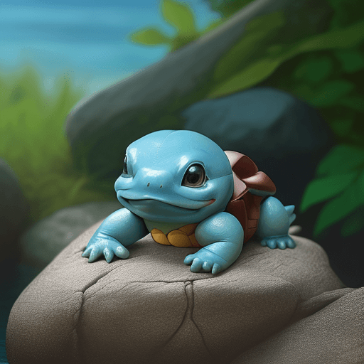 AI generated: squirtle sunning himself on a rock, humor, close-up, realism photography by annie liebowitz