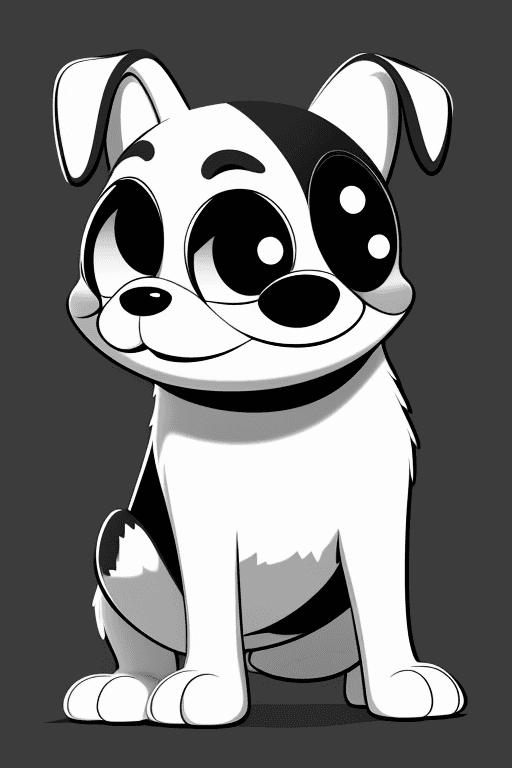 AI generated: cute dog in forest, big cute eyes, pixar style, simple outline and shapes, coloring page black and w...