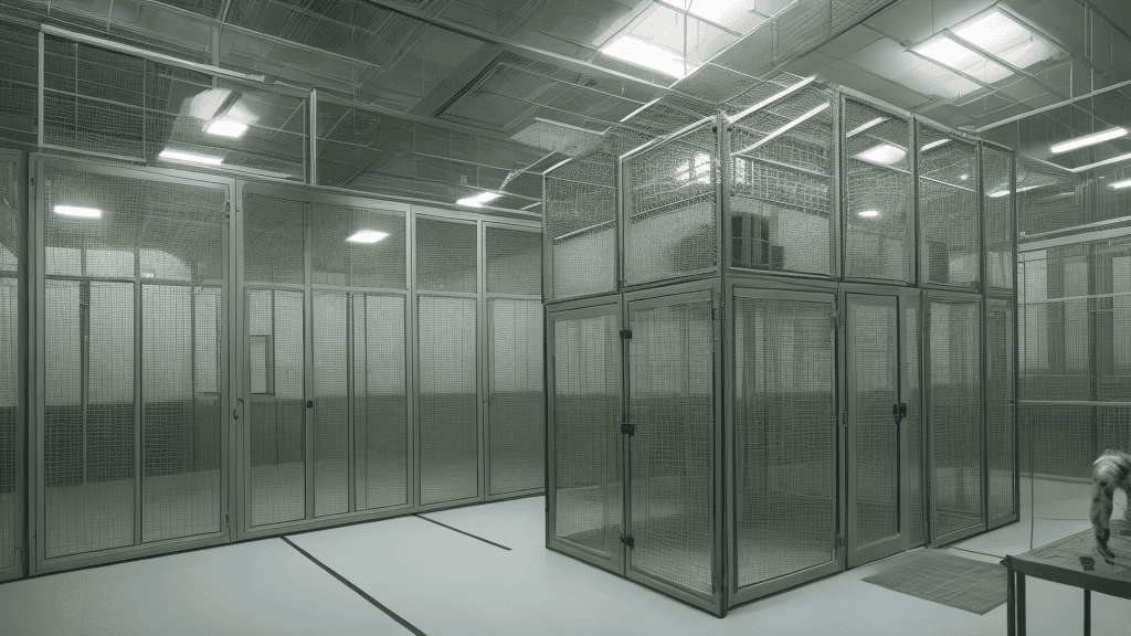 AI generated: A secret laboratory with cages containing foreign organisms
