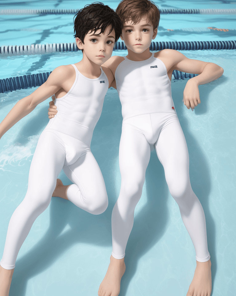 AI generated: boys swim white leggings full body