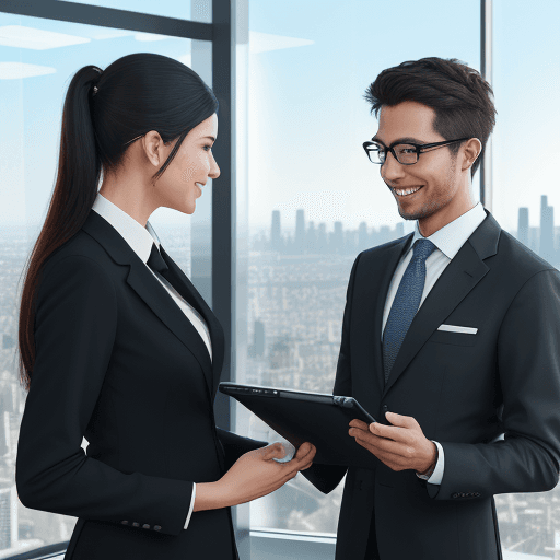AI generated: A professional consultant and a satisfied client having a positive meeting in a sleek, modern office...