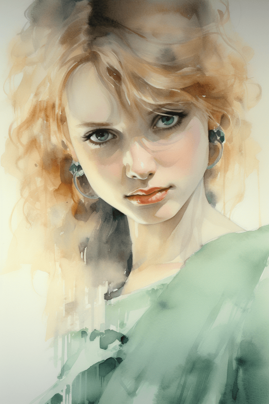 AI generated: This is a stunning watercolor portrait of a young woman, brimming with life and emotion. Created wit...
