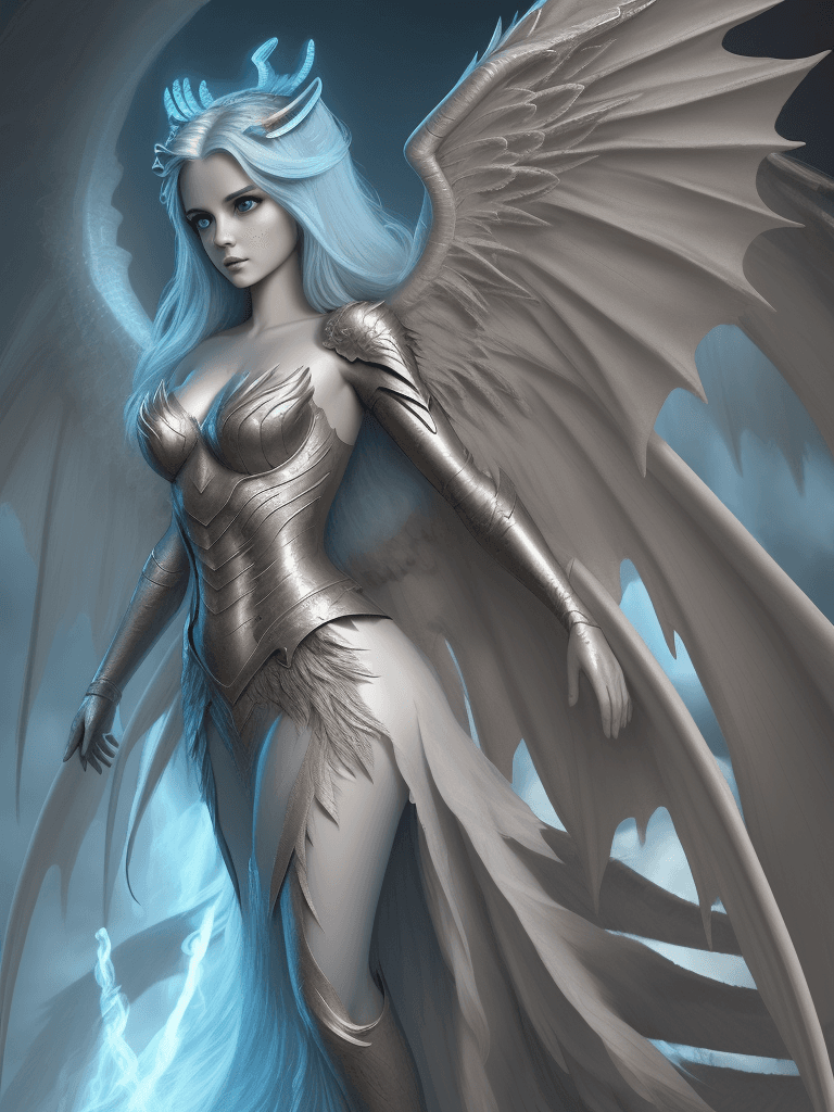 AI generated: Godess dragon angel wings, long blound hair