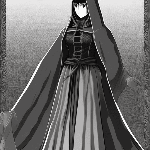 AI generated: MANGA STYLE, woman with cloak, berserk manga style, full body