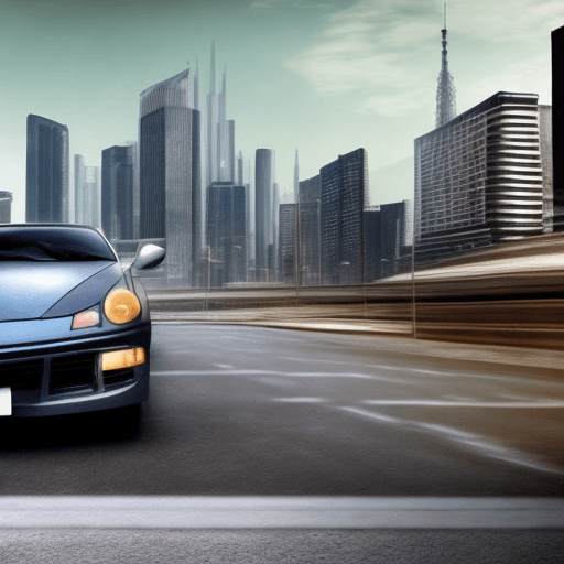 AI generated: take a picture of a car with a metropolis in the background