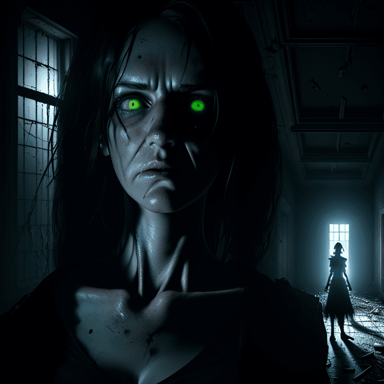 AI generated: an ultra realistic portrait of a ghost hunter, investigating an abandoned eerie mental asylum buildi...