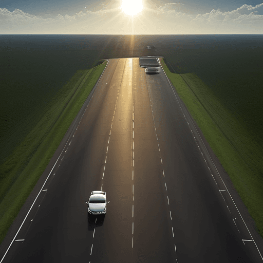 AI generated: The Scene A beautiful sport sedan slices through the sun. The road, a ribbon of asphalt, cuts diagon...