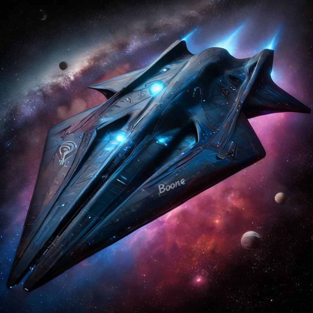 AI generated: Reimagine, in detail, the alien spaceship to show a new design. Reposition and add or change paint c...