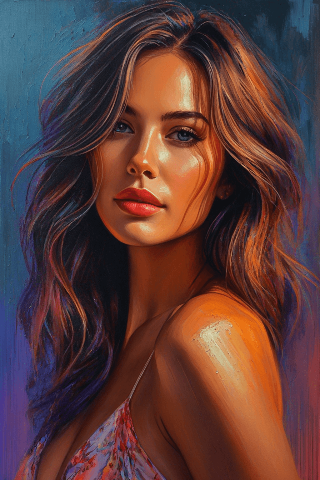 AI generated: A portrait of a young beautiful girl, smiling, Asymmetrical Cut hair style, fall dress, outdoor view...