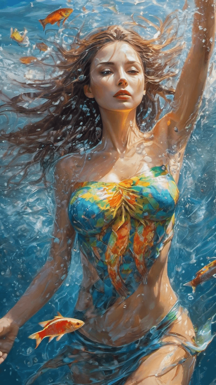 AI generated: she is a gorgeous woman-like being created out water ((she is coming out of the cristal clear ocean)...