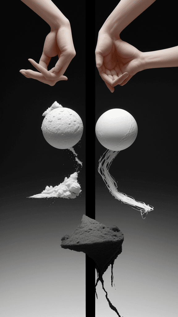 AI generated: Compose a striking visual representation of "Conflict" by portraying two distinct objects deliberate...