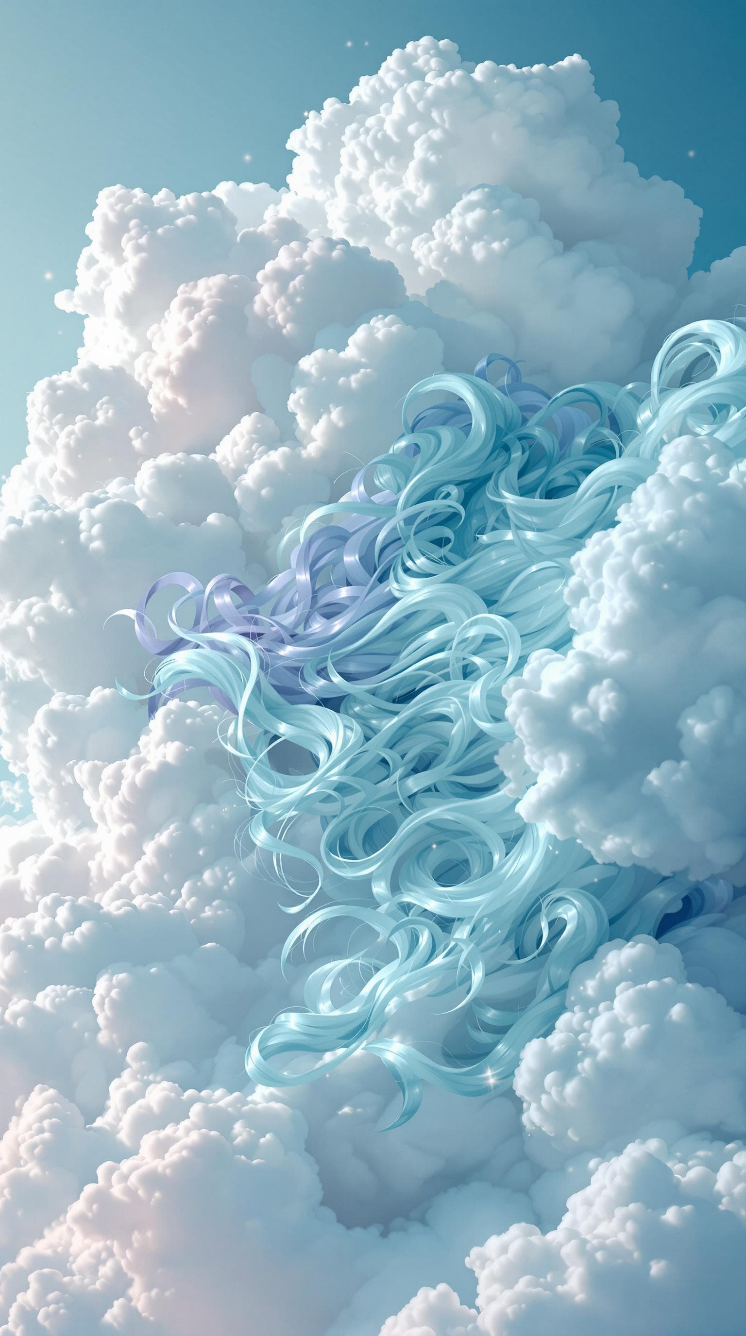AI generated: Fantasy sky queen with clouds hair :: photorealistic::1 natural lighting::1 macro lens::1 garald bro...
