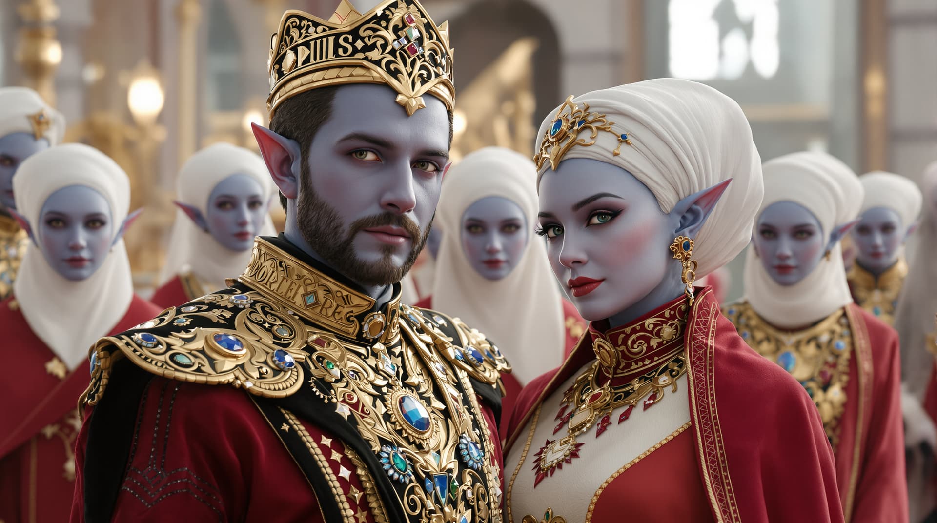 AI generated:  Image is a high-resolution close up hyper realistic digital artwork depicting royal elite couple wi...