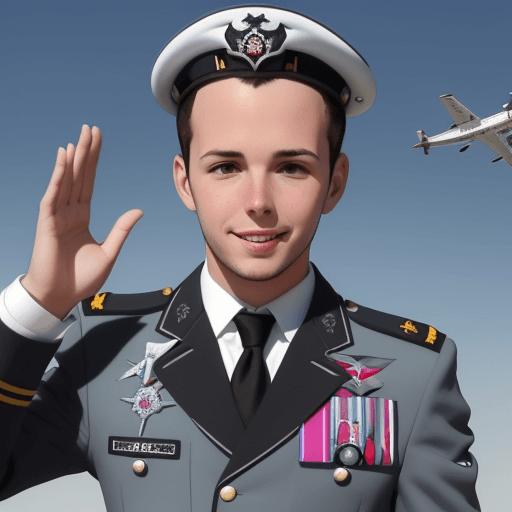AI generated: Andreas Lubitz con traje de piloto de aerolíneas, y fondo de aviones, parado de frente y con las man...