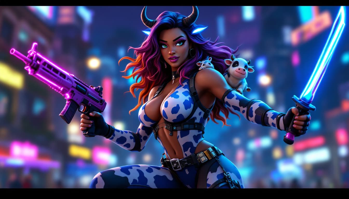 AI generated: Fortnite game, fortnite, Fortnite skin, fortnite battle royal, fortnite action scene, Jumping over c...