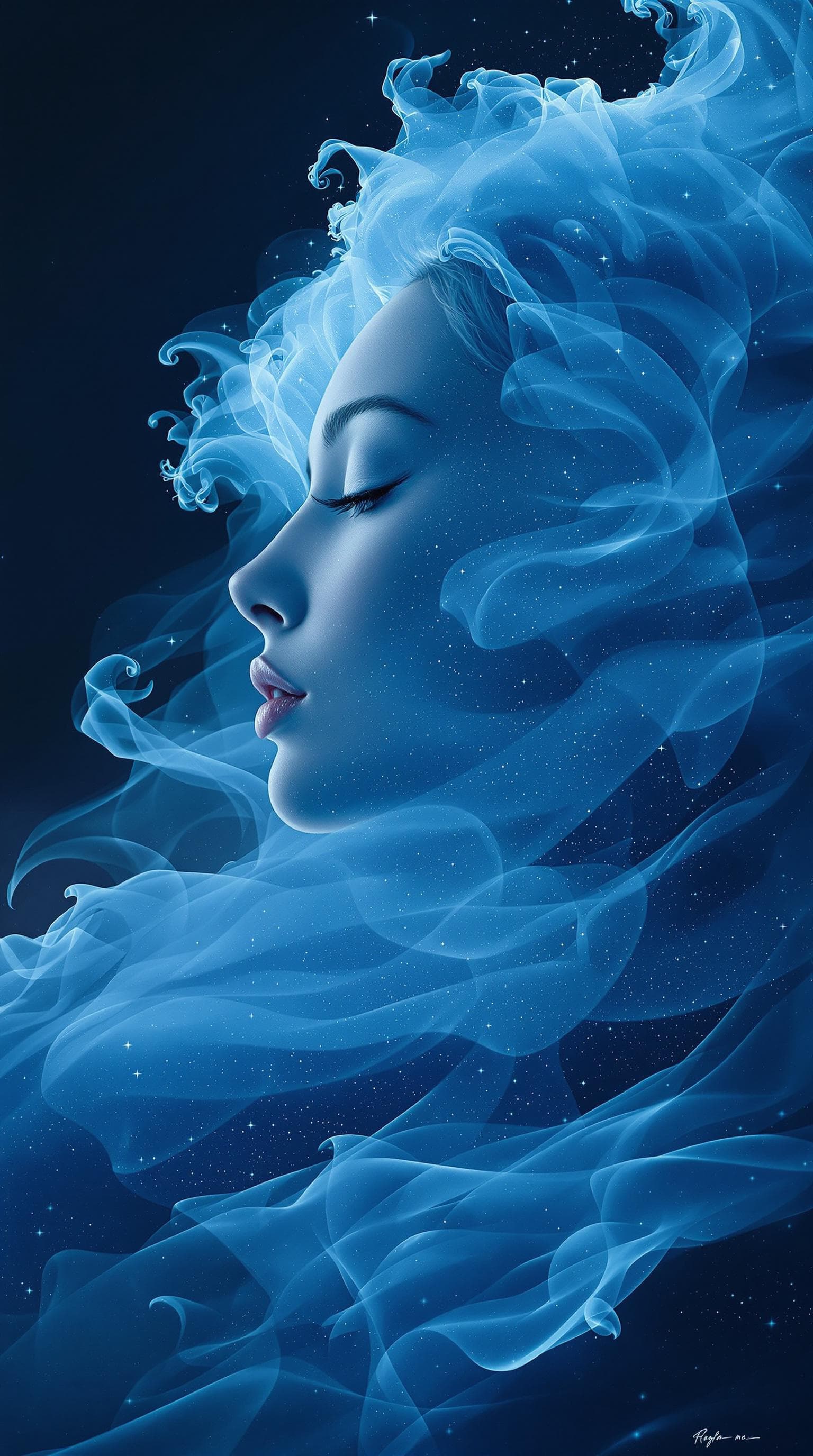 AI generated: surreal semi realistic landscape photograph, cool blue light to dark gradients, muted soft tones, da...