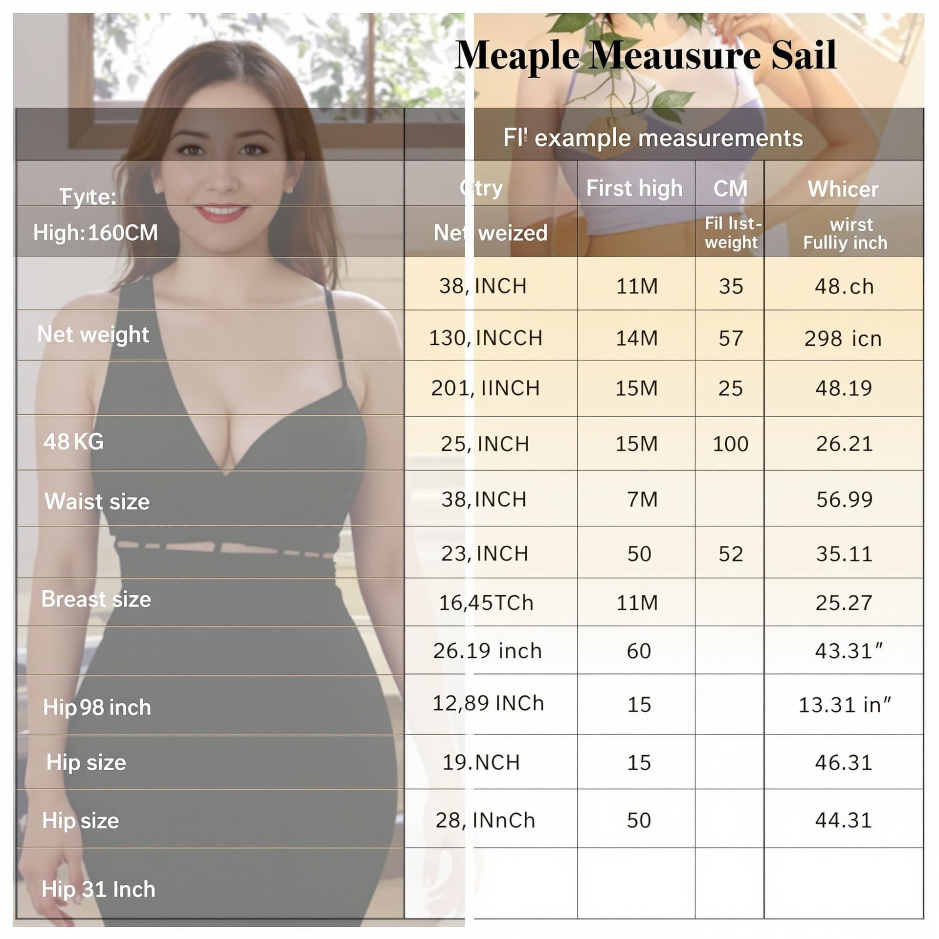AI generated: can you show me an example of a woman with the following measurements - 
High:163CM 
Net weight: 4...