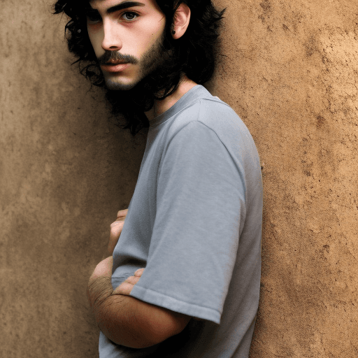 AI generated: Skinny, Italian Teenager with long spikey Black Hair and Eyes and a little facial hair, 