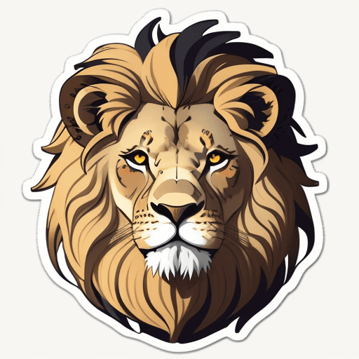 AI generated: sticker of a lion head, illustration style, simple, colorful with unnatural color palette
