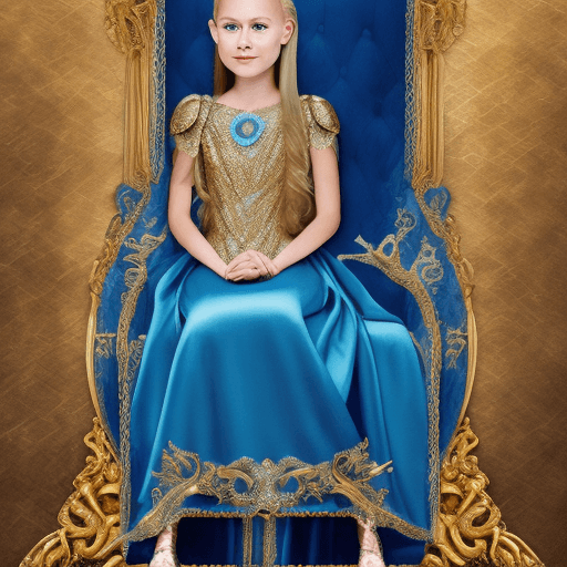 AI generated:  a young princess with a tiara, she is sitting on the throne room on a golden throne, she is looking...