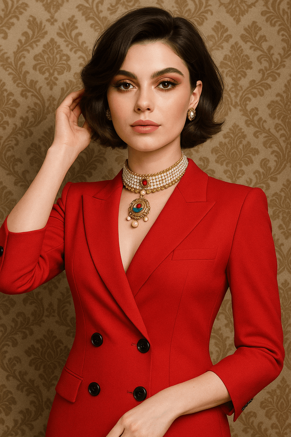 AI generated: {
  "scene_type": "editorial fashion portrait",
  "subject": {
    "gender": "female",
    "age_...
