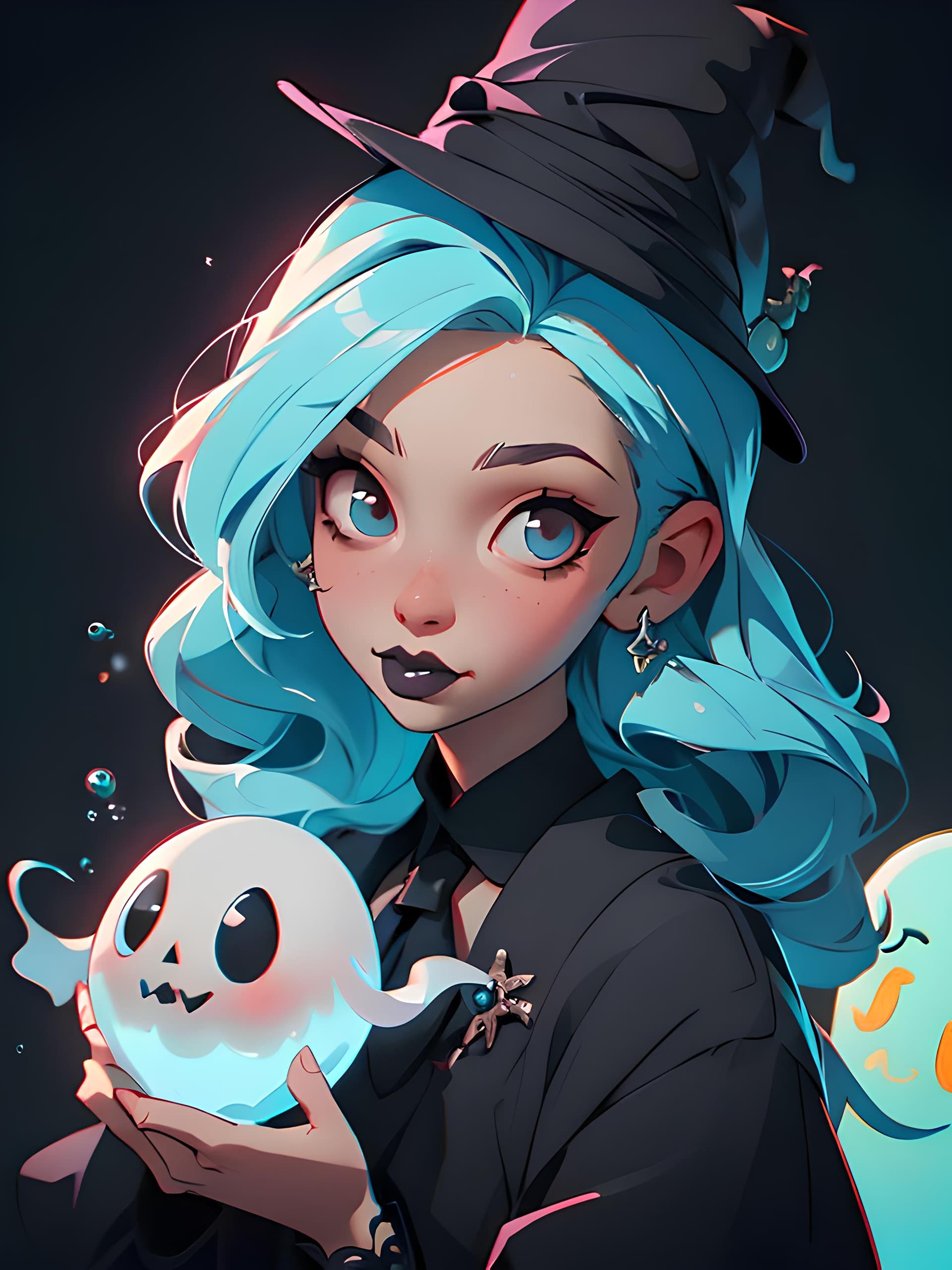 AI generated: a close up of a person with a hat on, digital art, inspired by Ross Tran, digital art, cute funny gh...