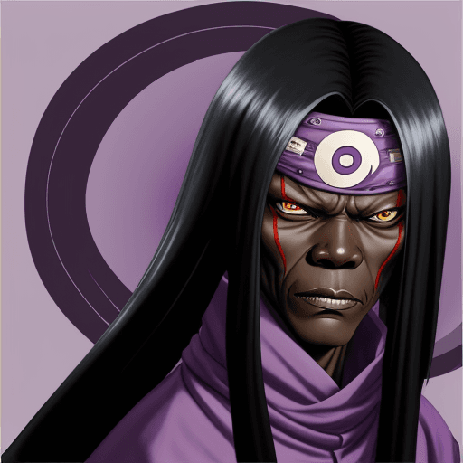 AI generated: Orochimaru from naruto with the face of Samuel L. Jackson. Purple background