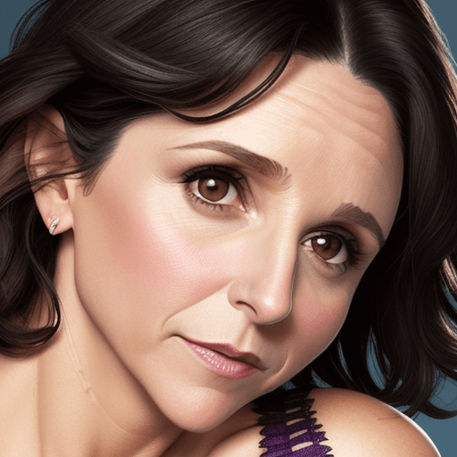 AI generated: julia louis-dreyfus, close up, makeup, big nostrils
