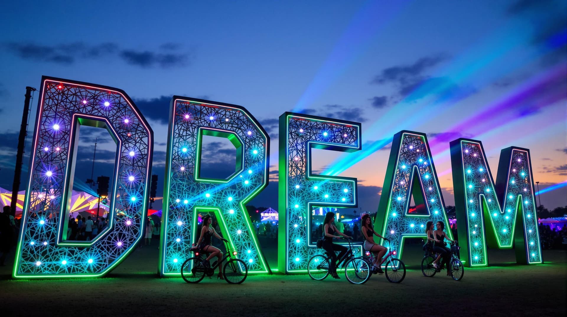 AI generated: This image captures a vibrant scene at an outdoor event, likely in a festival setting. The focal poi...