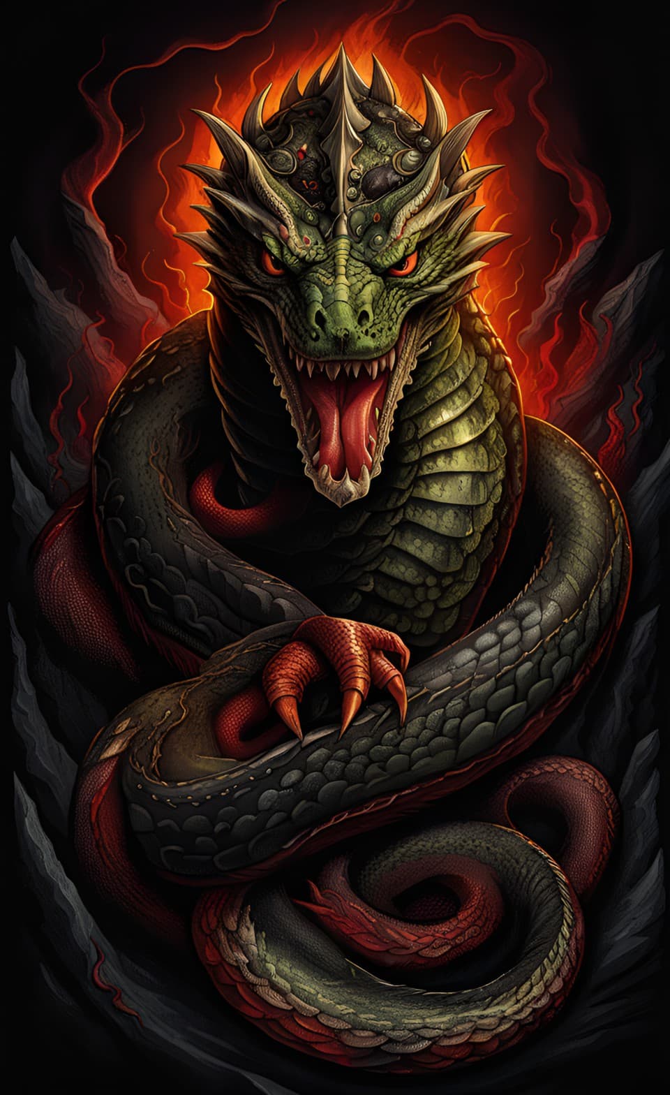 AI generated: A poster of an eerie entity embodies the primeval, mystical, and fearsome nature of both serpents an...