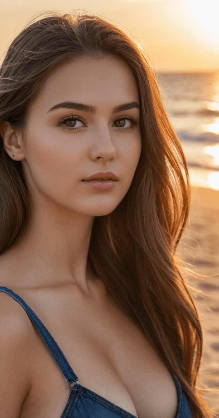 AI generated:  stunning and mesmerizing 22-year-old Russian girl with a layered haircut, her silky brown hair casc...