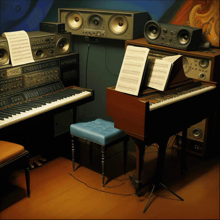 AI generated: music Album cover picture, jazz, blues, classical music , surreal art, oil picture, radio, speaker, ...