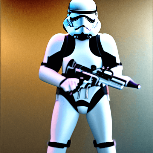 AI generated: female dressed as storm trooper, lingerie, starship background, (((full body visible))), looking at ...