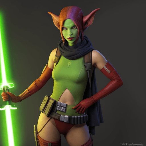 AI generated: Red Twi'lek MAN, Holding a green Lightsaber, With sci fi clothes