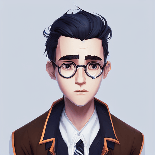 AI generated: Full height face Portrait of young boy, nerdy, Cute arcane art style, portrait, long nose, short wav...