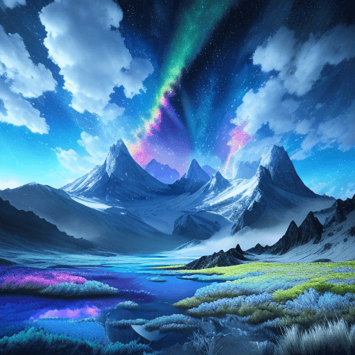 AI generated: Beautiful prismatic-plasma lake blue crystal, mounteins epic, extreme detail, 4k, ultra hd, hyper de...
