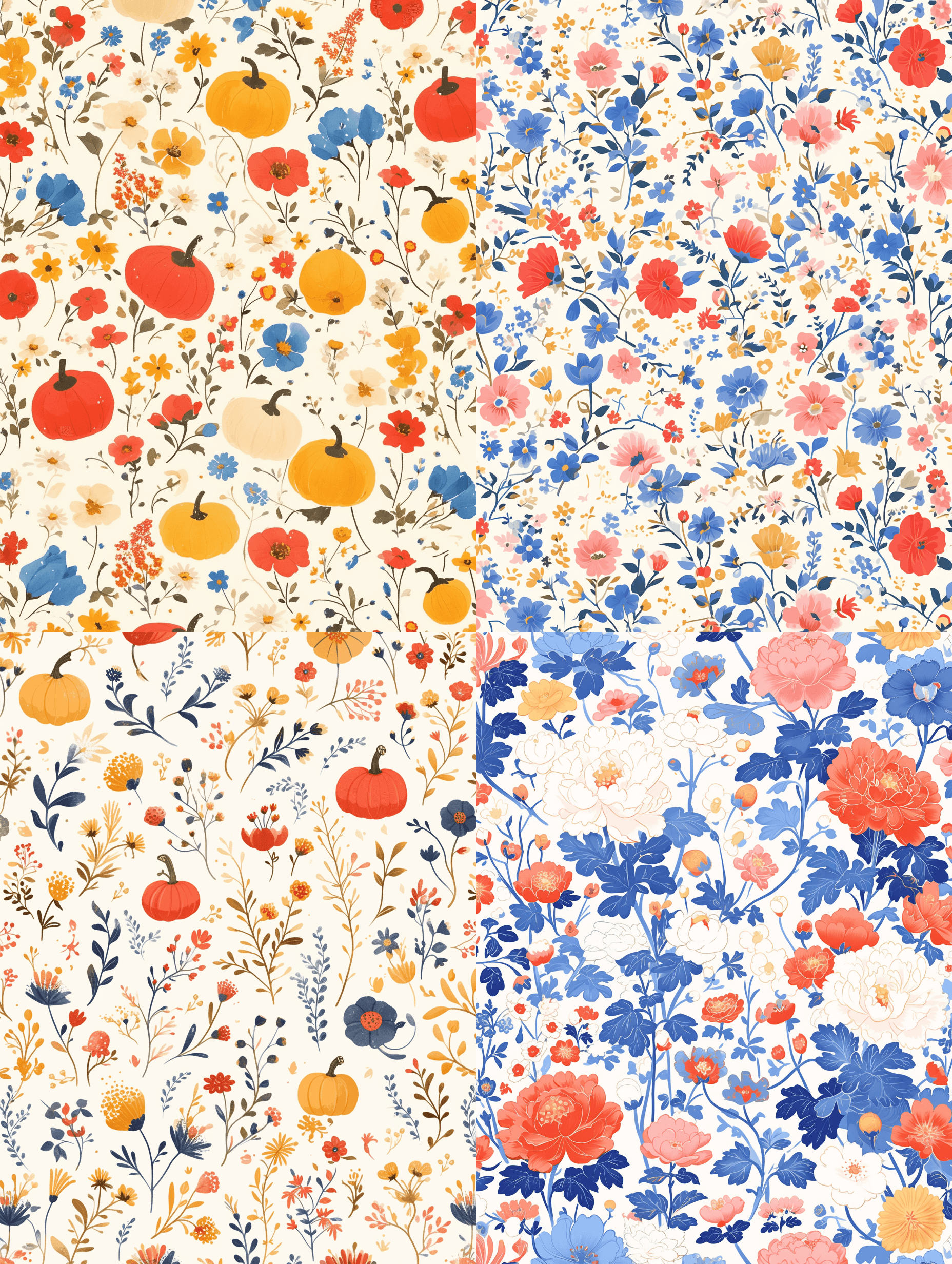 AI generated: Korean style small pumpkin,ditsy small pumpkin pattern, exquisite flowers，small pumpkin on a white b...
