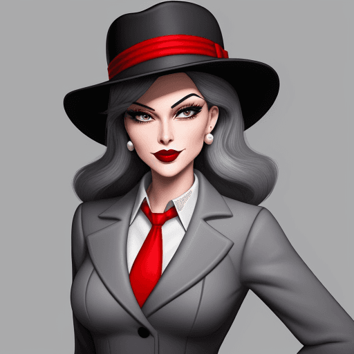 AI generated: The image portrays a stylized, cartoon-like illustration of a woman dressed in a classic detective o...