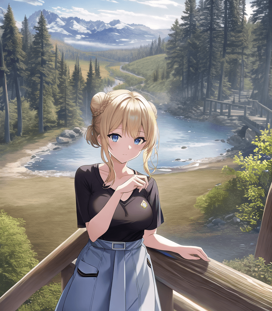 AI generated: (perfect anime illustration), 1girl, braided buns, medium hair, blonde hair, medium breasts, beautif...