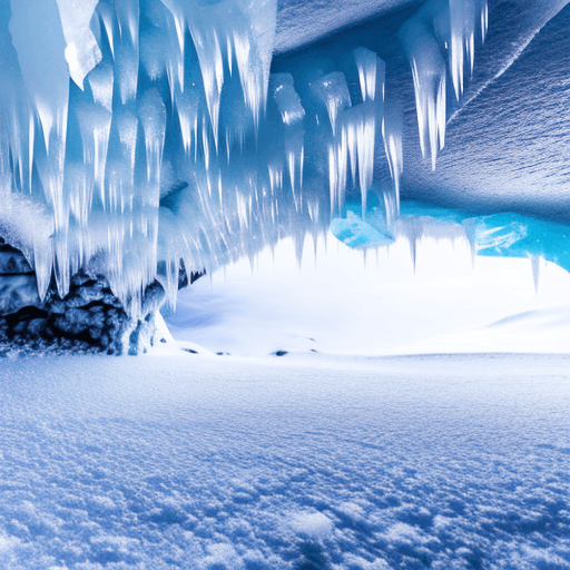 AI generated: snow storm in an ice cave.
ice crystals falling to the ground.
flat barren horizon.
Style: impressio...