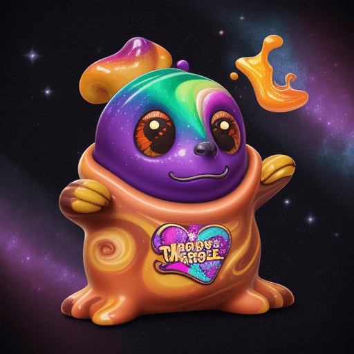 AI generated: realistic galaxy swirl colorful melting toffee beady eyed mascot high on cannabis
