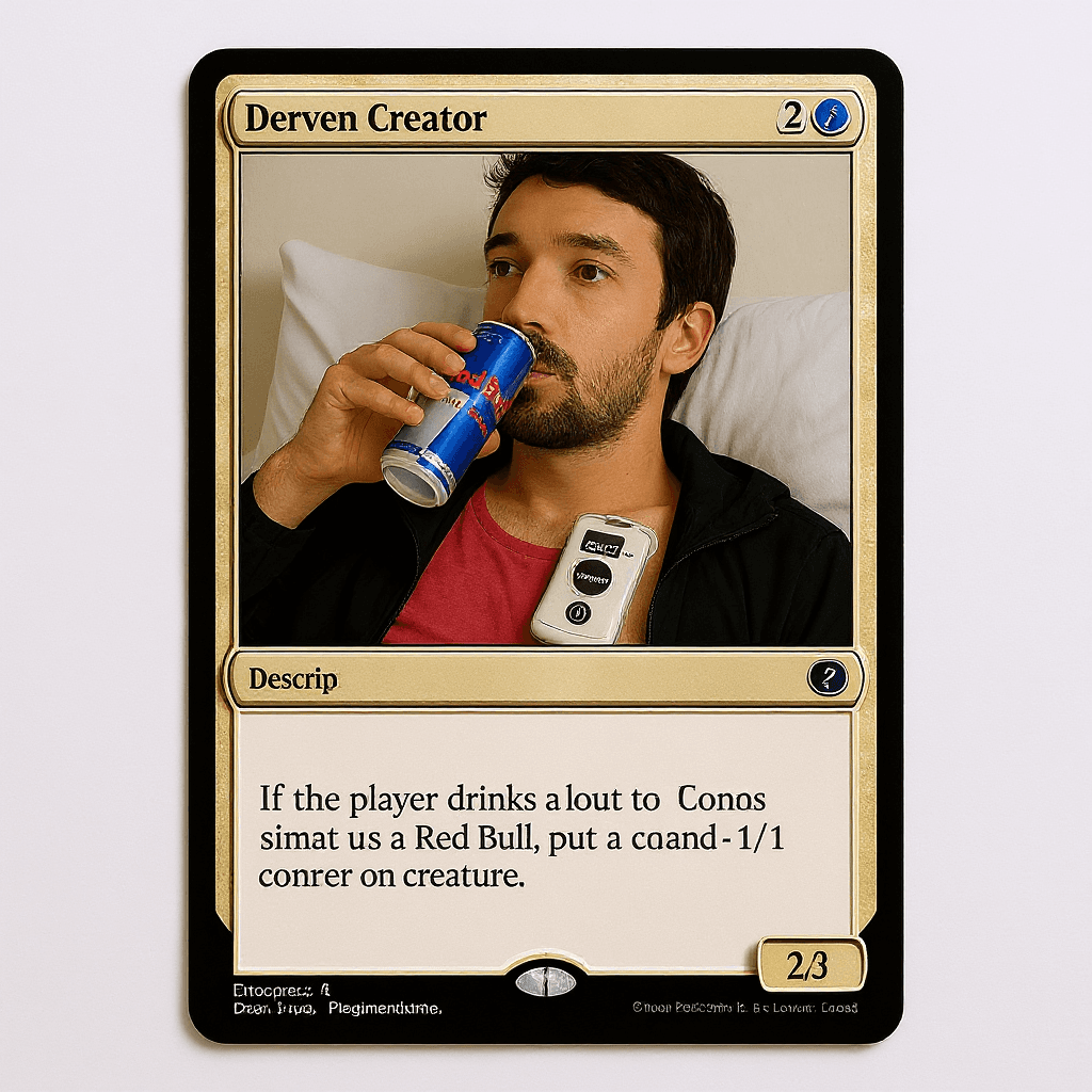 AI generated: Make me a Magic the Gathering card with this image mimicking the card art. 2 white mana, class: Denv...