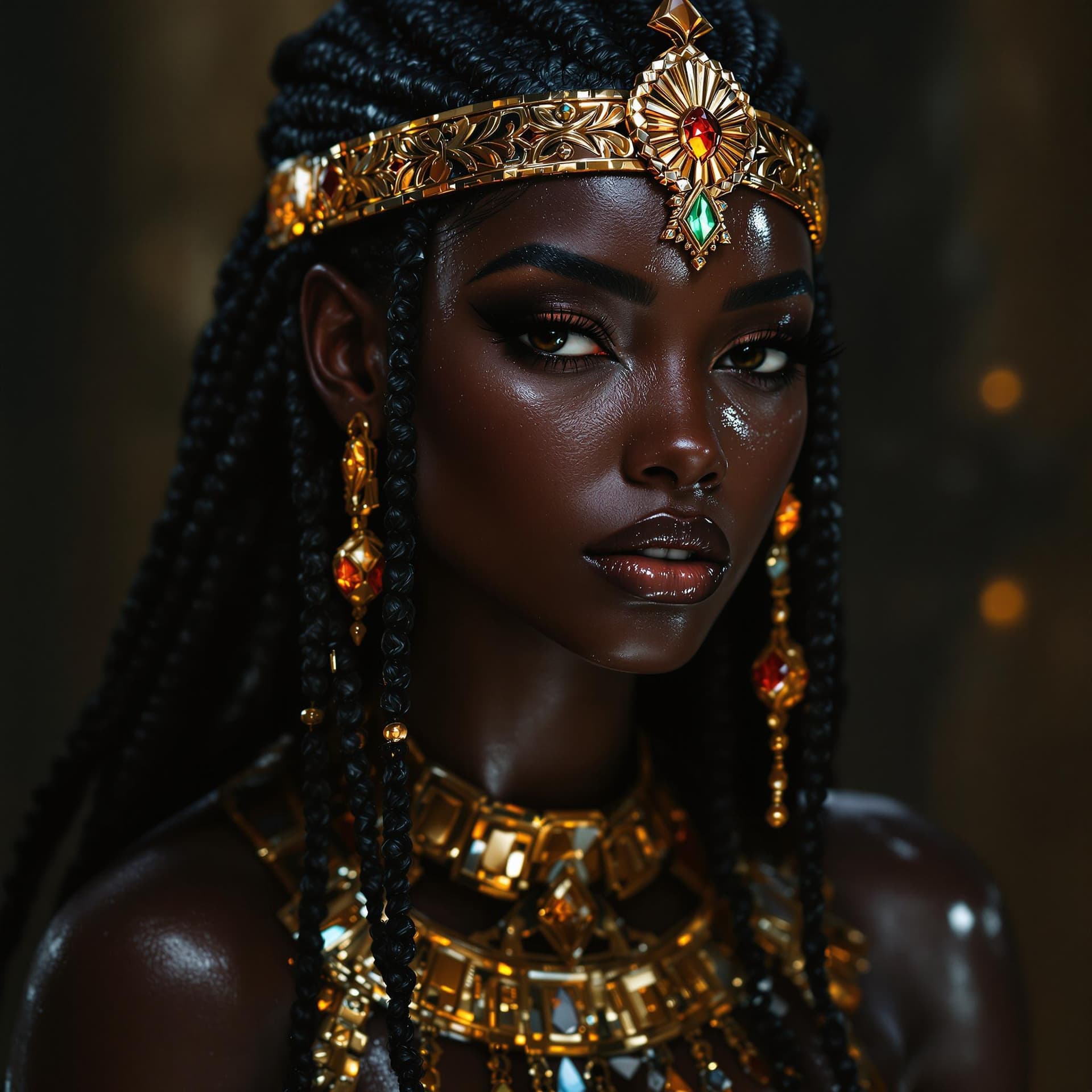 AI generated: ,nigerian girl, realism, wet, shiny, egypt princess, fantasy, intricate, elegant, extremely higly de...
