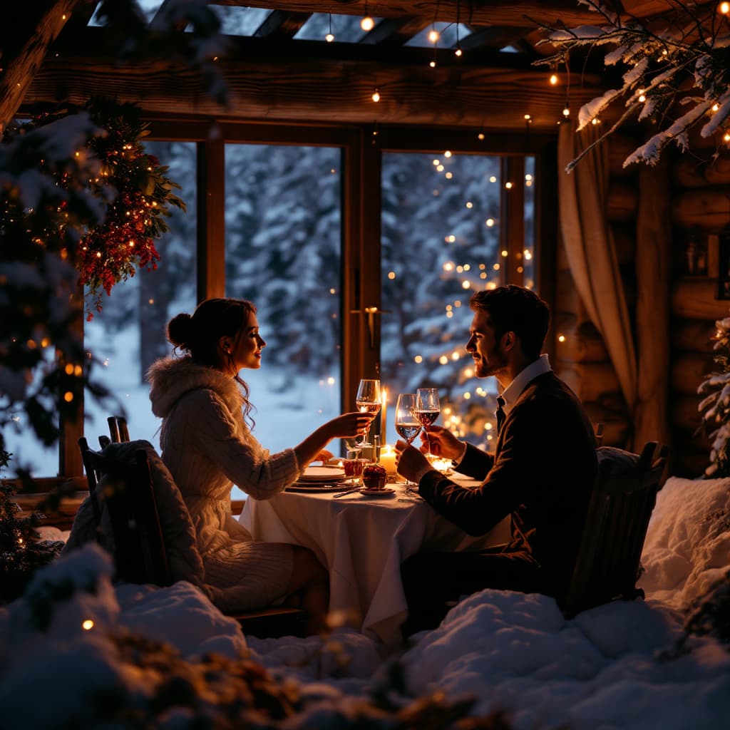 AI generated: depict a romantic candlelit evening for a couple enjoying a private intimate dinner in a luxurious s...