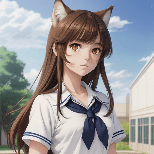AI generated: perfect anime quality, masterpiece, school, white school uniform, short sleeves, blue uniform, campu...