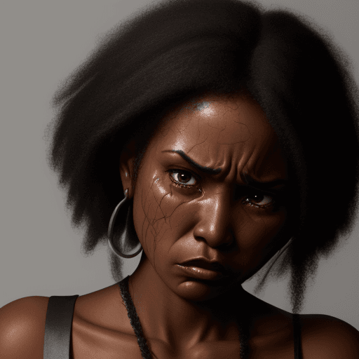 AI generated: head-to-shoulder close-up image of an an ebony woman crying
bitter