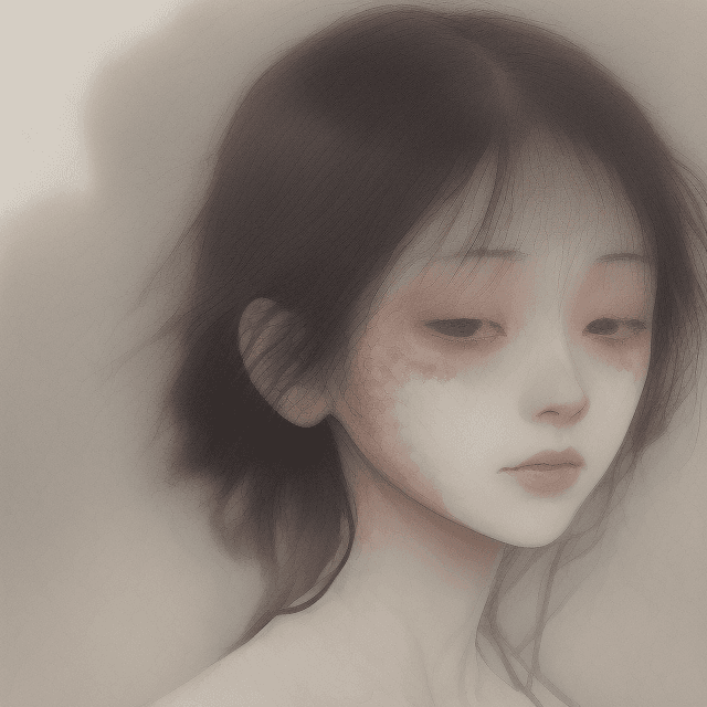 AI generated: a single Woman crying blood, artwork by Takato Yamamoto and Chika Yamada, minimalistic, face barely ...